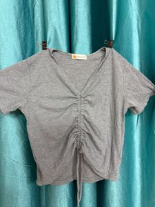 Gray Drawstring Top