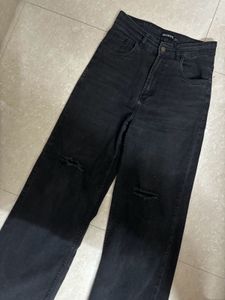 High Waisted Charcoal Ripped Jeans