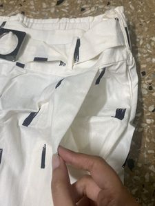 Women Black&amp;White Ankle Pants With Pockets