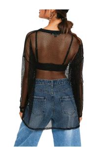 Black Mesh Long Sleeve Top