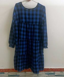 Chic Blue and Black Plaid Dress