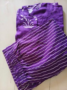 Purple Floral Print Kurti Set