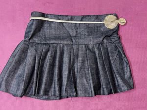 Pleated Denim Mini Skirt