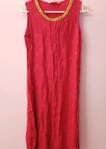 Red Printed A Line With Jacket Kurta