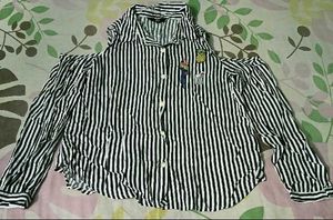 Striped Cold Shoulder Button Down