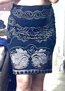 Black &amp; White Embroidered Pencil Skirt