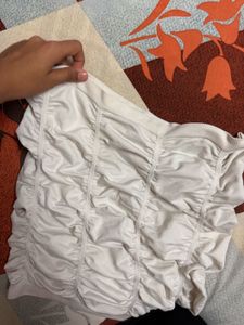 Ruched White Bandeau Skirt