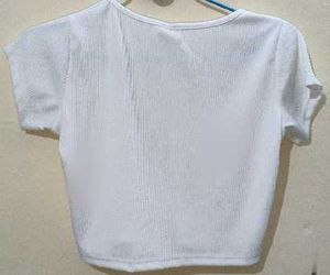 White Cropped Knit Top