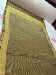 Brown+olive &amp; Gold Patterned Saree