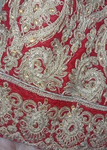 velvet Red &amp; Gold Bridal Lehenga