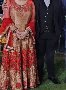 Elegant Gold &amp; Red Anarkali