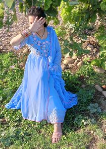 Beautiful Partywear Fancy Light Weight Sky 💙 Blue