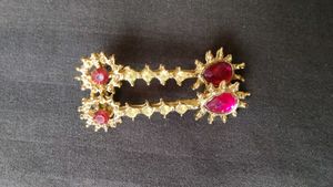 Vintage Gold Tone & Ruby Red Rhinestone Dress Clip