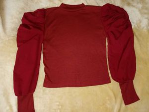 Red Puff Sleeve Mock Neck Top
