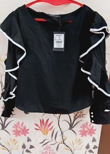 S SIZE Black Top With Fancy Sleeves