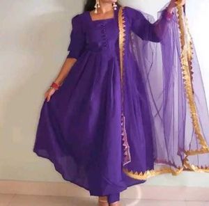 Purple Puff Sleeve Kurta set With Duppttaa