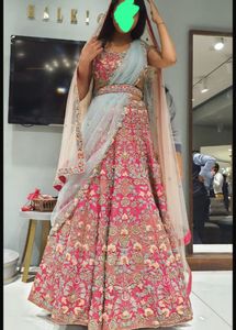 Raw Silk Rani Color Kalki Lehenga