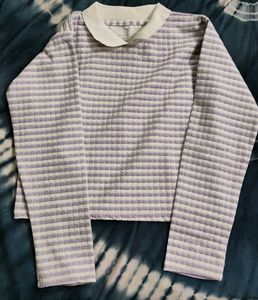 Lavender White Crop Top with Collar