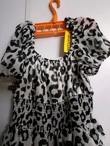 Black-White Leopard Print Mini Dress