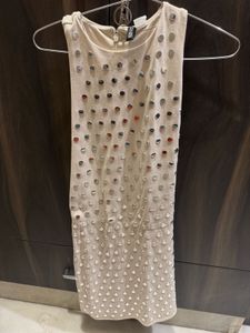 H&M Beige Mini Dress with Silver Details