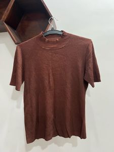Brown Ribbed Knit Top