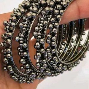 Silver Beaded Bangles