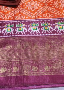 Beautiful Foil Print &amp; Ikat Prnt Saree With Blouse