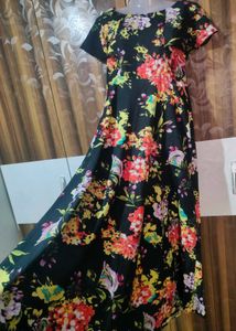 Black Floral Print Gown