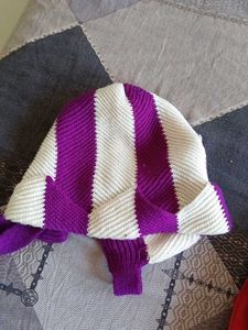 Striped Purple &amp; White Knitted Hat