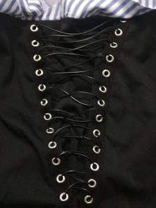 Lace-Up Corset Top with Striped Shirt