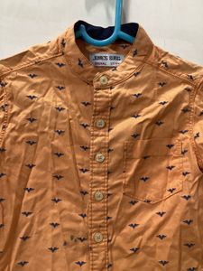 Boys Orange Printed Shirt