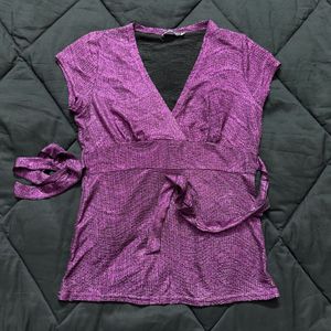 Metallic Purple V-Neck Tie-Waist Top