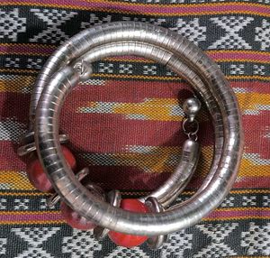 Red Beaded Silver Bracelet