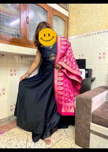 Long Gown Dress With Banarasi Dupatta