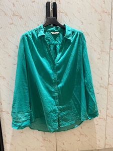 Green Cotton Button Down Shirt