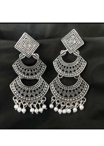 Boho Silver Drop Earrings Pair Of 4