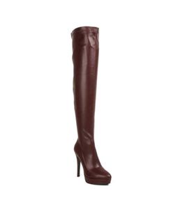 Burgundy Thigh-High Platform Boots