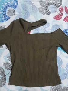 Olive Green Cutout Top