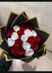 Red & White Ribbon Rose Bouquet