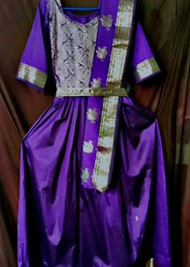 Traditional Banarasi Gown With Shall And Belt