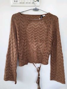 H&amp;M NEW Brown Crochet Long Sleeve Top/M