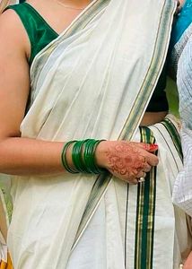 Kerala Saree Setum Mundum With Green Border