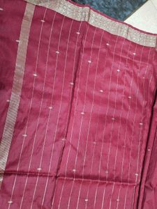 Elegant burgundy Saree with silver border
