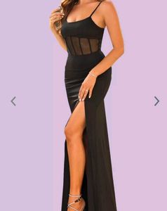 Thigh Cut Cami Black Dress