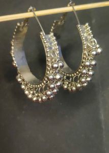 Silver Tone Dangle Hoop Earrings