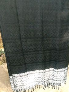 Black Patterned Shawl with Fringe