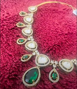 Elegant Polki Diamond &amp; Emerald Necklace