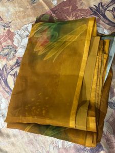 Elegant Mustard Yellow Organza Saree with Subtle F