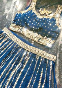 Blue & Gold Embellished Lengha Set