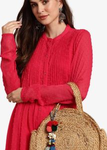 Pink Poly Chiffon Self Design Frontslit Kurta